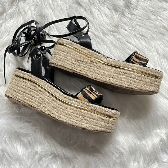 Bleecker & Bond Odette Tiger Calf Hair Espadrille Wedge Sandals 6.5M Leather - Picture 12 of 16